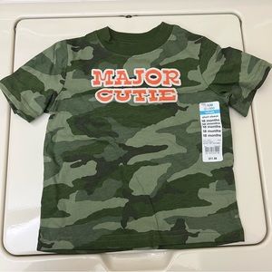 Okie dokie SS T-shirt “Major Cutie” 18 months Green Camo 100% Cotton NWT